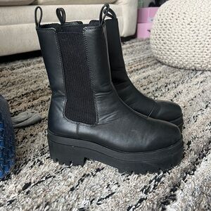 Zara Black Combat Moto Boots with Chunky Platform